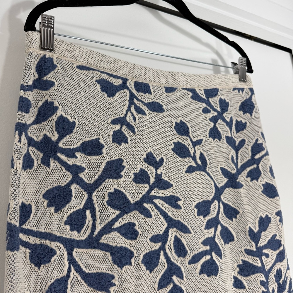 Peruvian Connection Pima Cotton Knee-Length Blue Floral Skirt Large Cottagecore - Picture 5 of 8